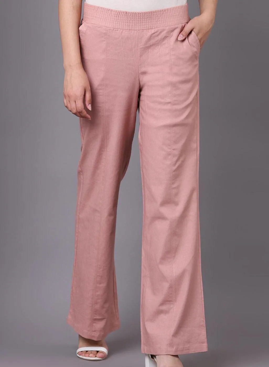 Akiya D.Peach Cotton Linen Relaxed Fit Pants for Women