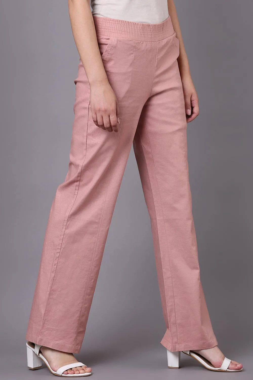 Akiya D.Peach Cotton Linen Relaxed Fit Pants for Women