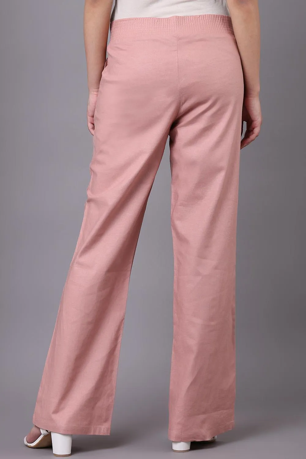 Akiya D.Peach Cotton Linen Relaxed Fit Pants for Women