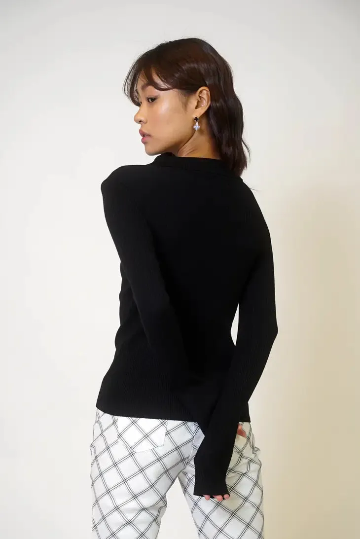 Black Cutout Embellished Collar Neck Long Sleeve