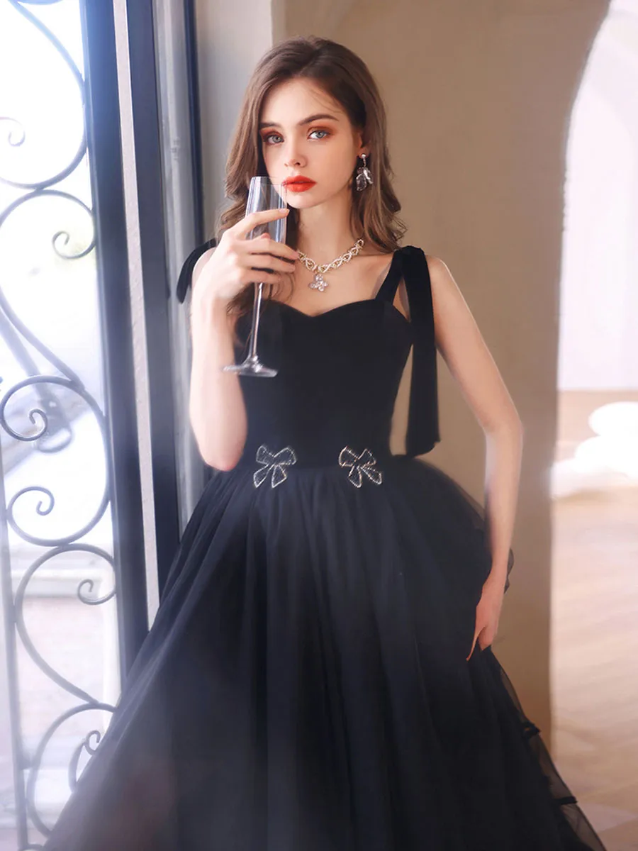 Black Sweetheart Tulle Long Prom Dress, Black Tulle Formal Graduation Dresses