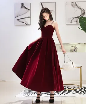 Burgundy Sweetheart Tea Length Prom Dress Burgundy Bridesmaid Dress