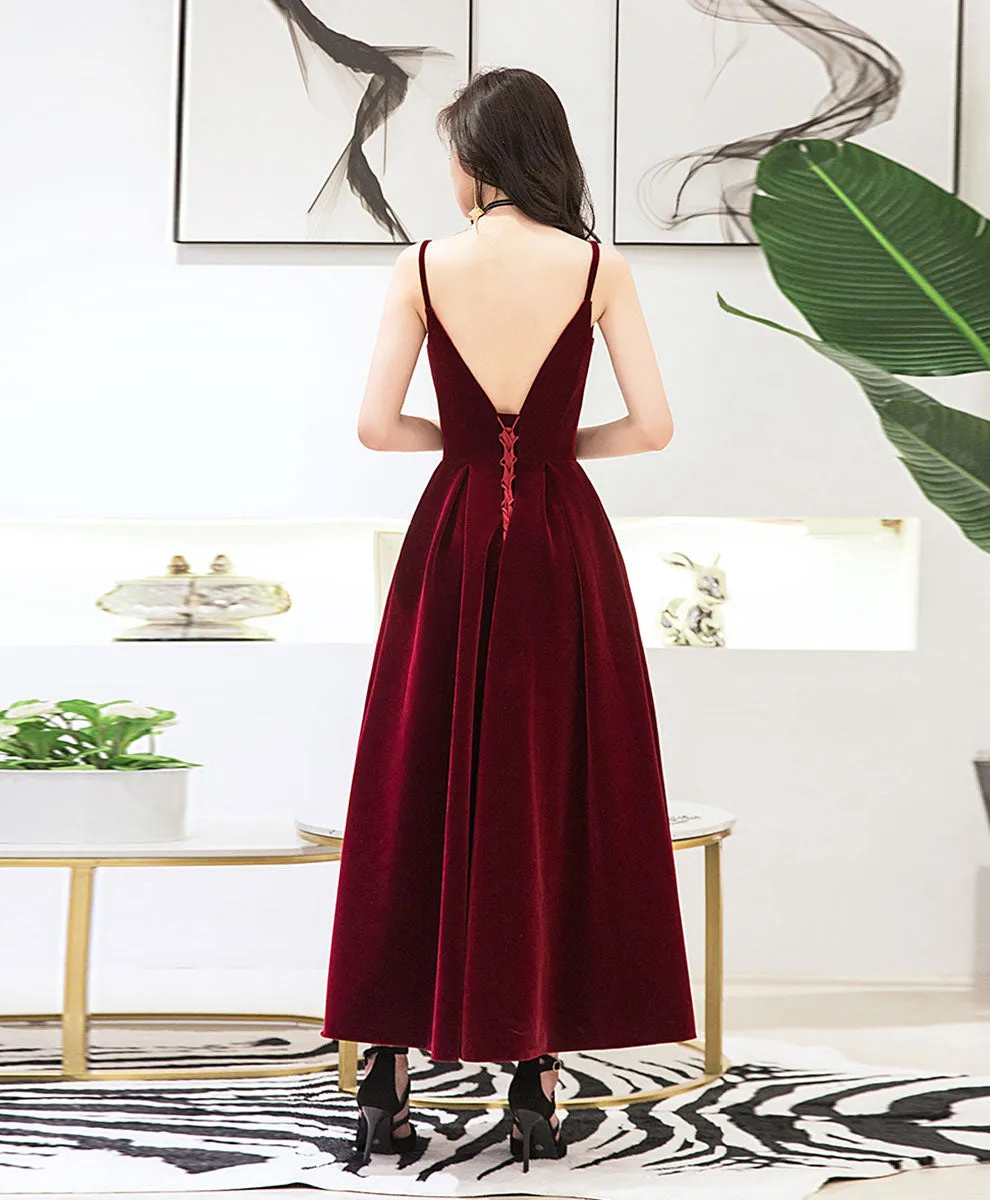 Burgundy Sweetheart Tea Length Prom Dress Burgundy Bridesmaid Dress