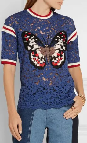 'Butterfly Applique' Lace T-Shirt in Blue