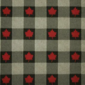 Canadiana Fleece Prints - Buffalo Plaid with Red Maple Leaf - Black / Oatmeal