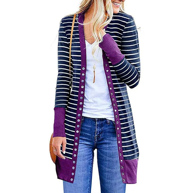 Colorblock Stripes Longline Cardigan