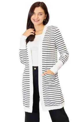 Double Take Striped Open Front Longline Cardigan