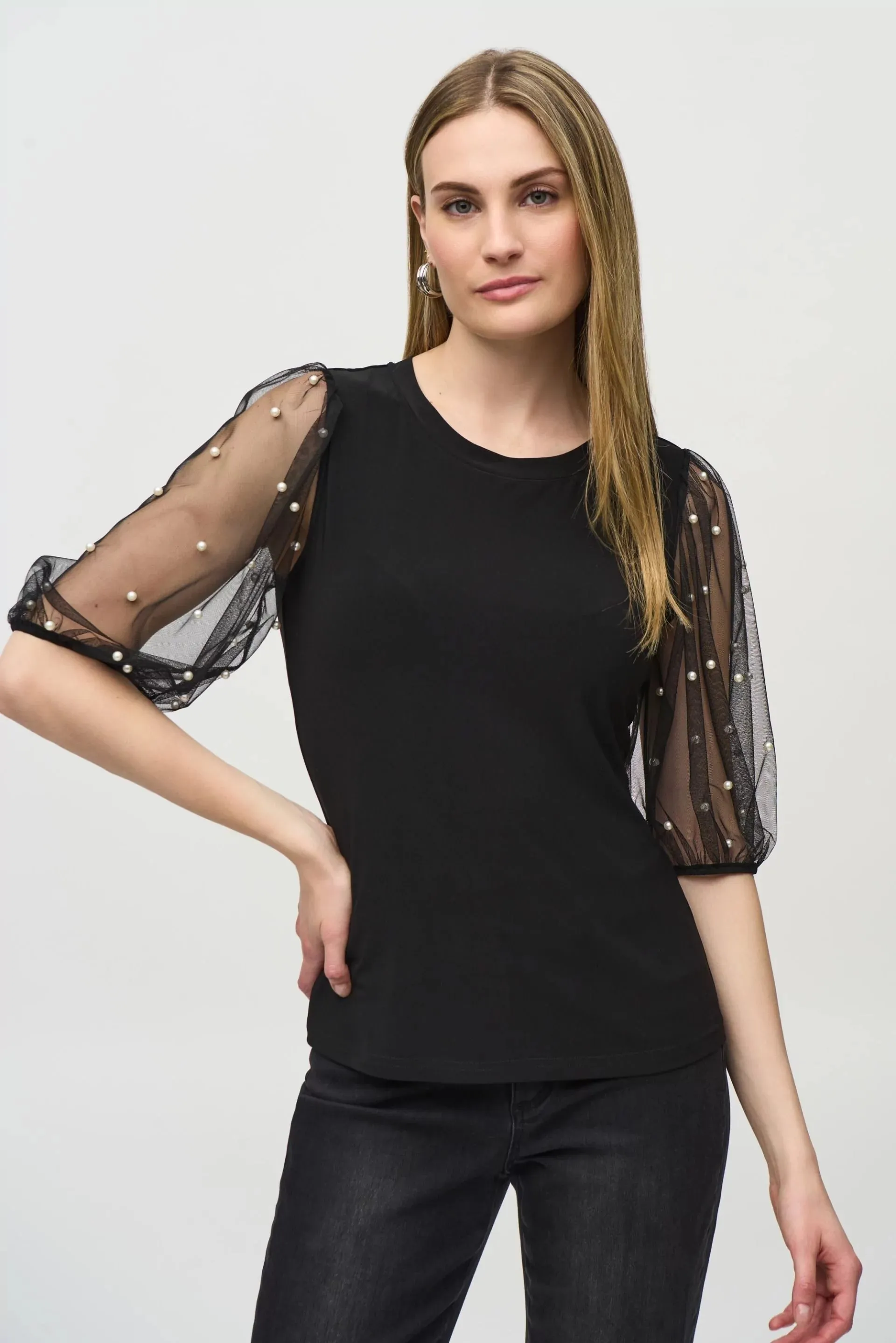 EMBELLISHED MESH SLEEVE TOP