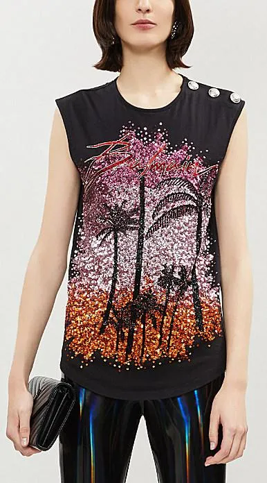 Embellished Palm Trees Cotton-Jersey Top