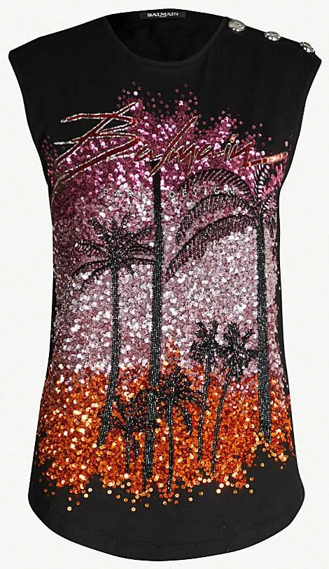 Embellished Palm Trees Cotton-Jersey Top