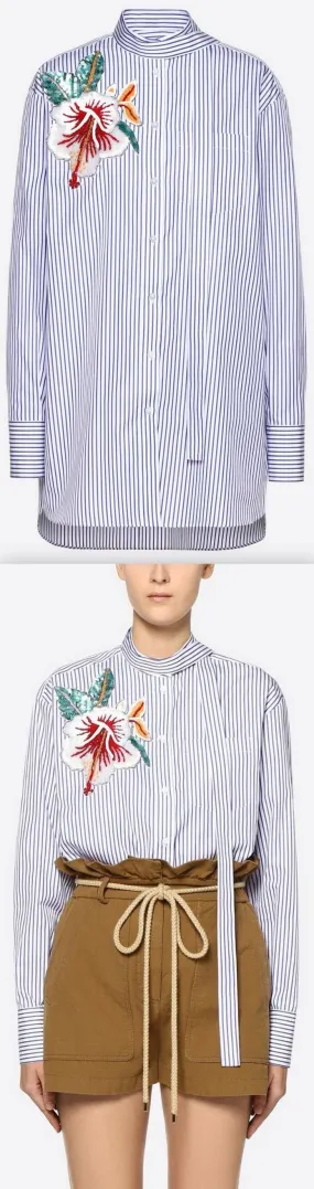 Embroidered Hawaiian Hibiscus Poplin Shirt