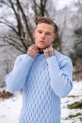 Father Sons Chunky Cable Knit Light Blue Jumper - FSJ008