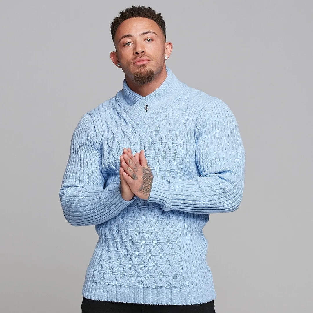 Father Sons Chunky Cable Knit Light Blue Jumper - FSJ008