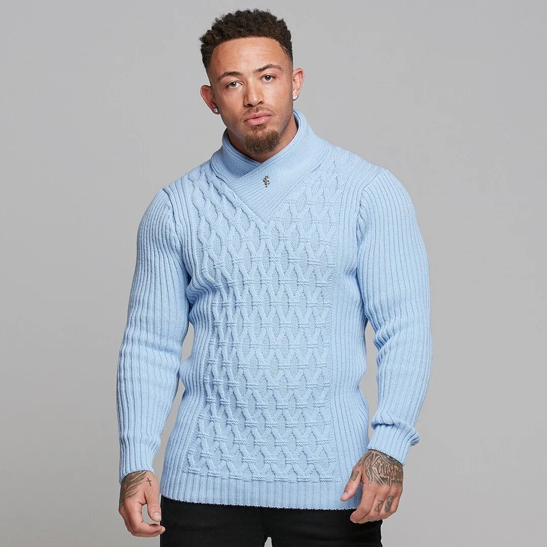 Father Sons Chunky Cable Knit Light Blue Jumper - FSJ008