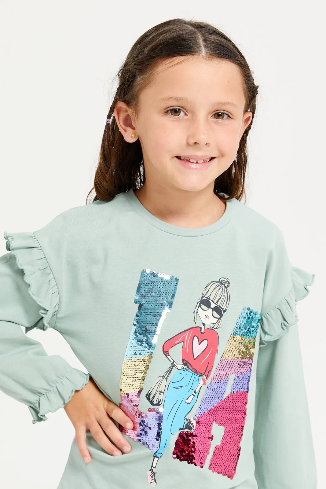 Girls Mint Embellished T-Shirt