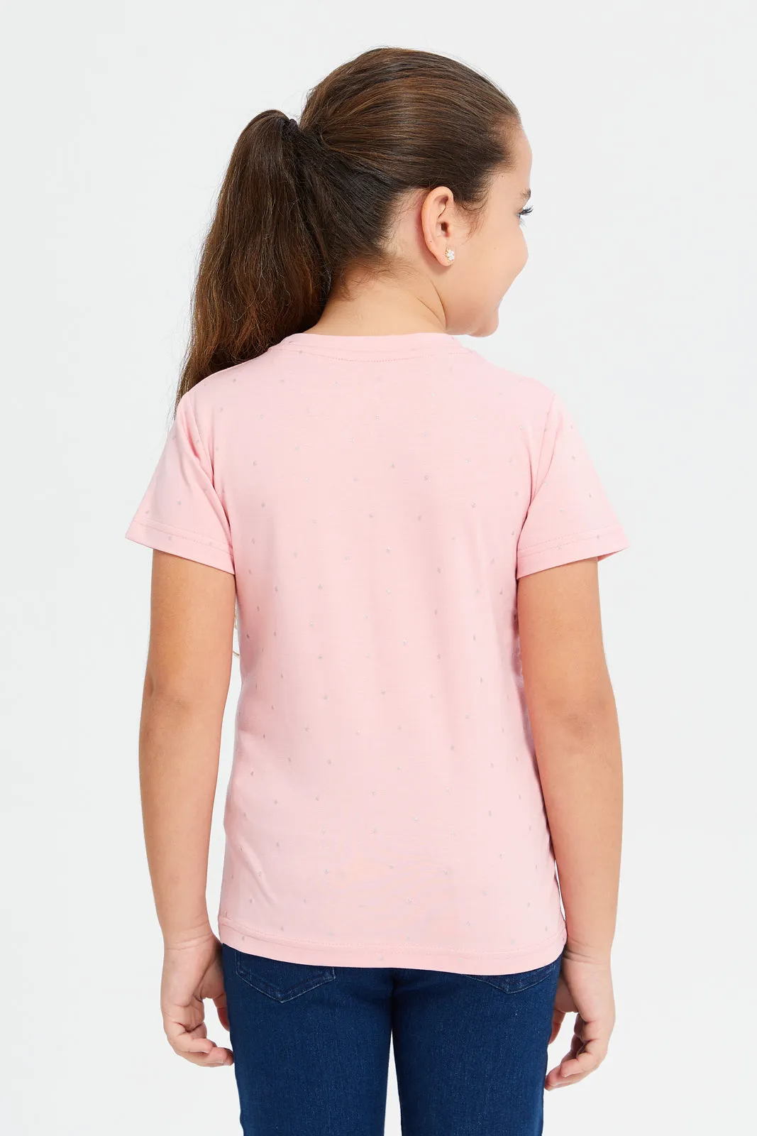 Girls Pink Embellished T-Shirt