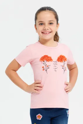 Girls Pink Embellished T-Shirt