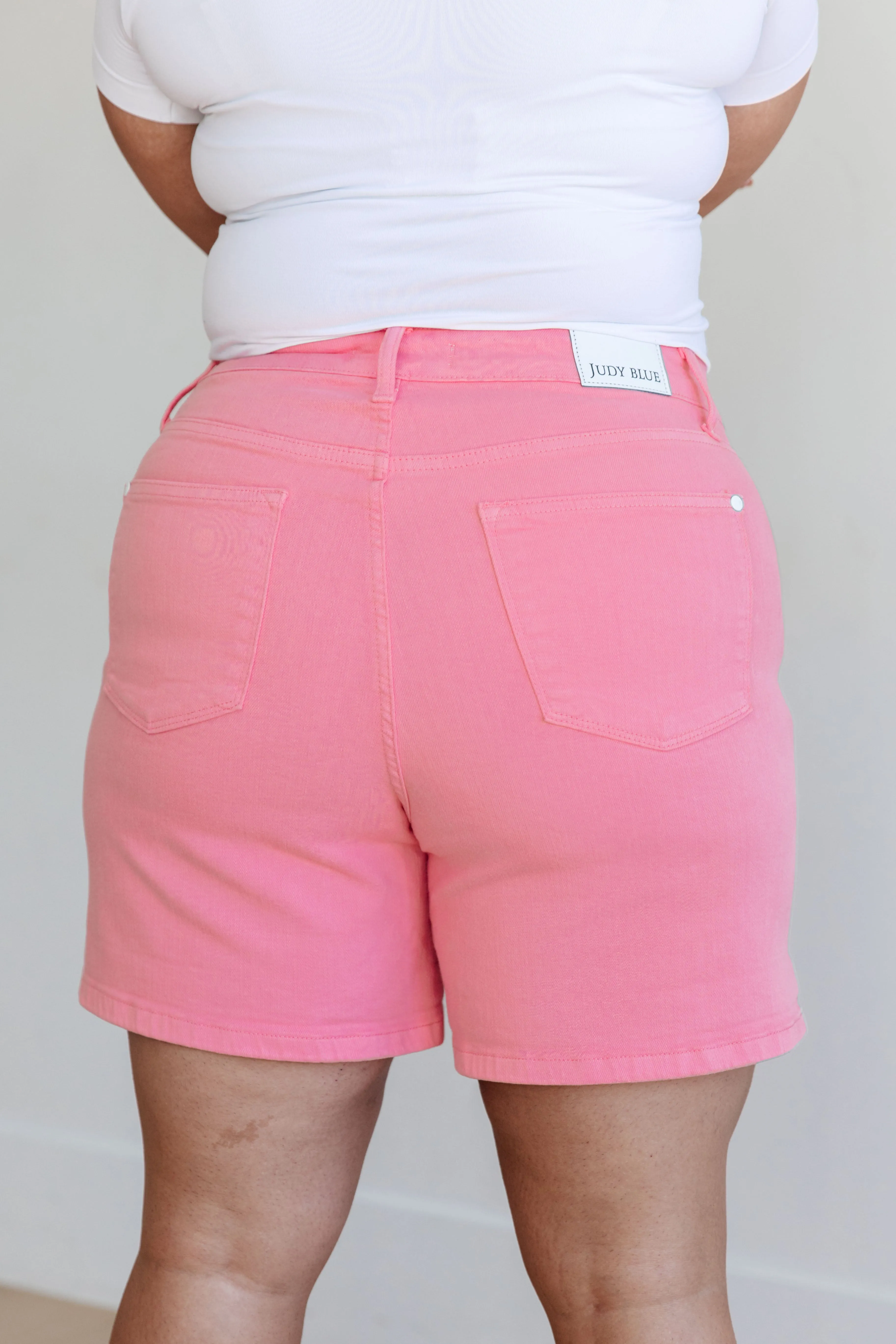 Judy Blue Tummy Control Cuffed Shorts in Pink