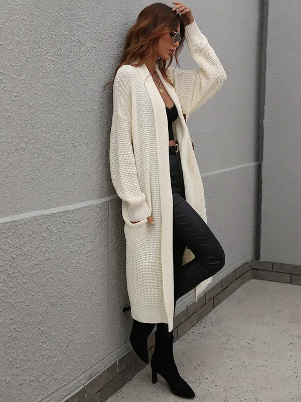 Knitting Shawl Lapel Open Front Duster Cardigan