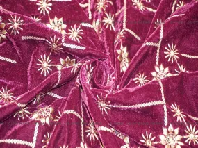 Magenta Sequins Floral Embroidered Velvet Fabric