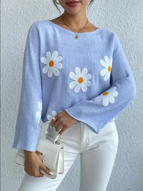 Marie - Stylish and Comfortable Autumn Sweater with Embroidered Flowers for Women