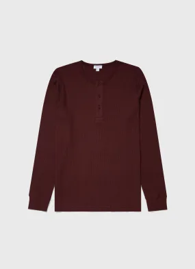 Men's Long Sleeve Waffle Henley in Maroon