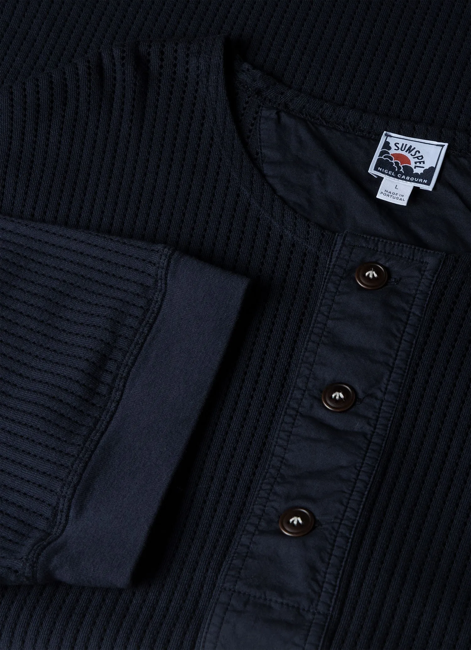 Men's Sunspel x Nigel Cabourn Mesh Henley in Navy