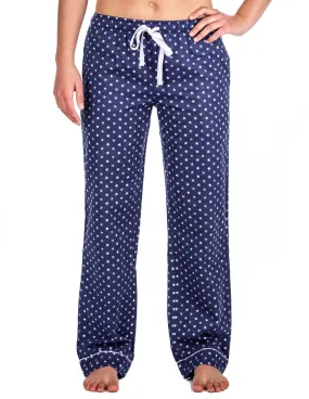 Relaxed Fit Womens 100% Cotton Flannel Lounge Pants - Stars Blue