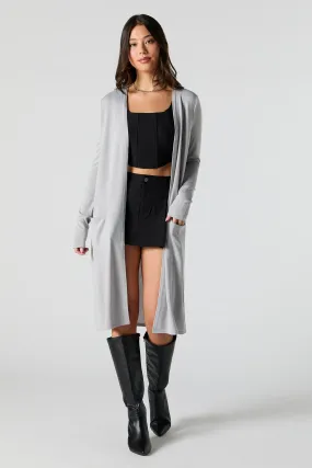 Ribbed Open Front Longline Cardigan