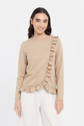 Senior Girls Brown Ruffle Top