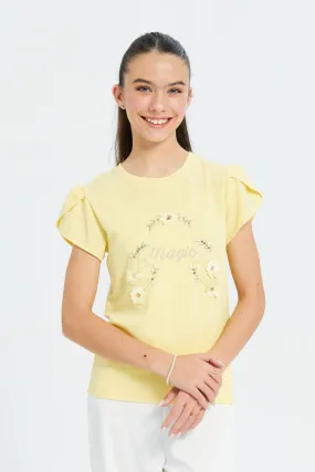 Senior Girls Yellow 3D Floral Top