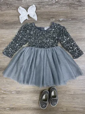 Silver Sequin Velvet Tulle Chiffon Girls Special Occasion Tutu Dress