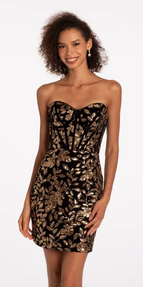 Sweetheart Velvet Sequin Corset Sheath Dress