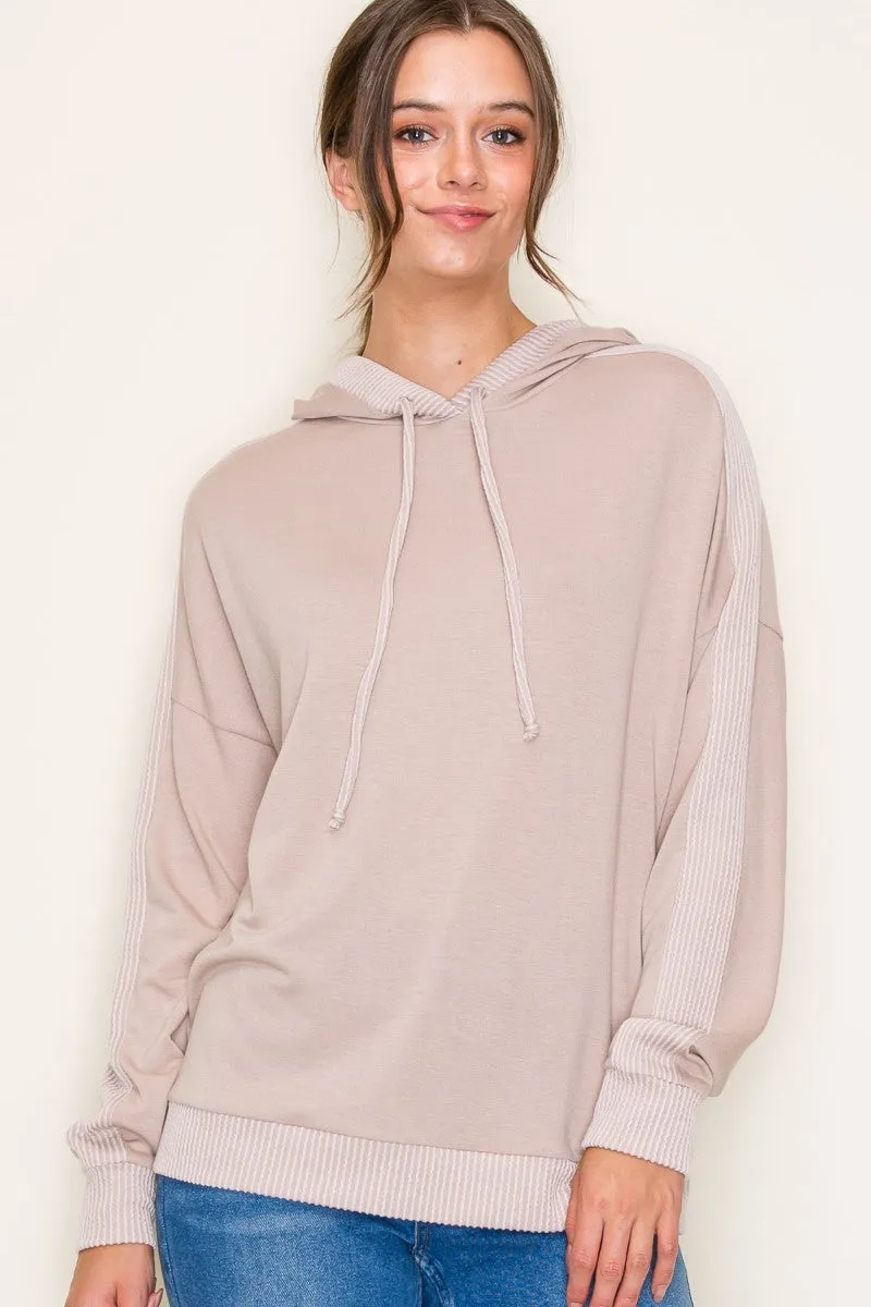 Taupe Ribbed Lightweight Hoodie