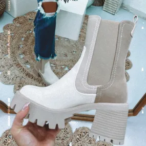 Two Toned Platform Bootie, Beige/ Bone