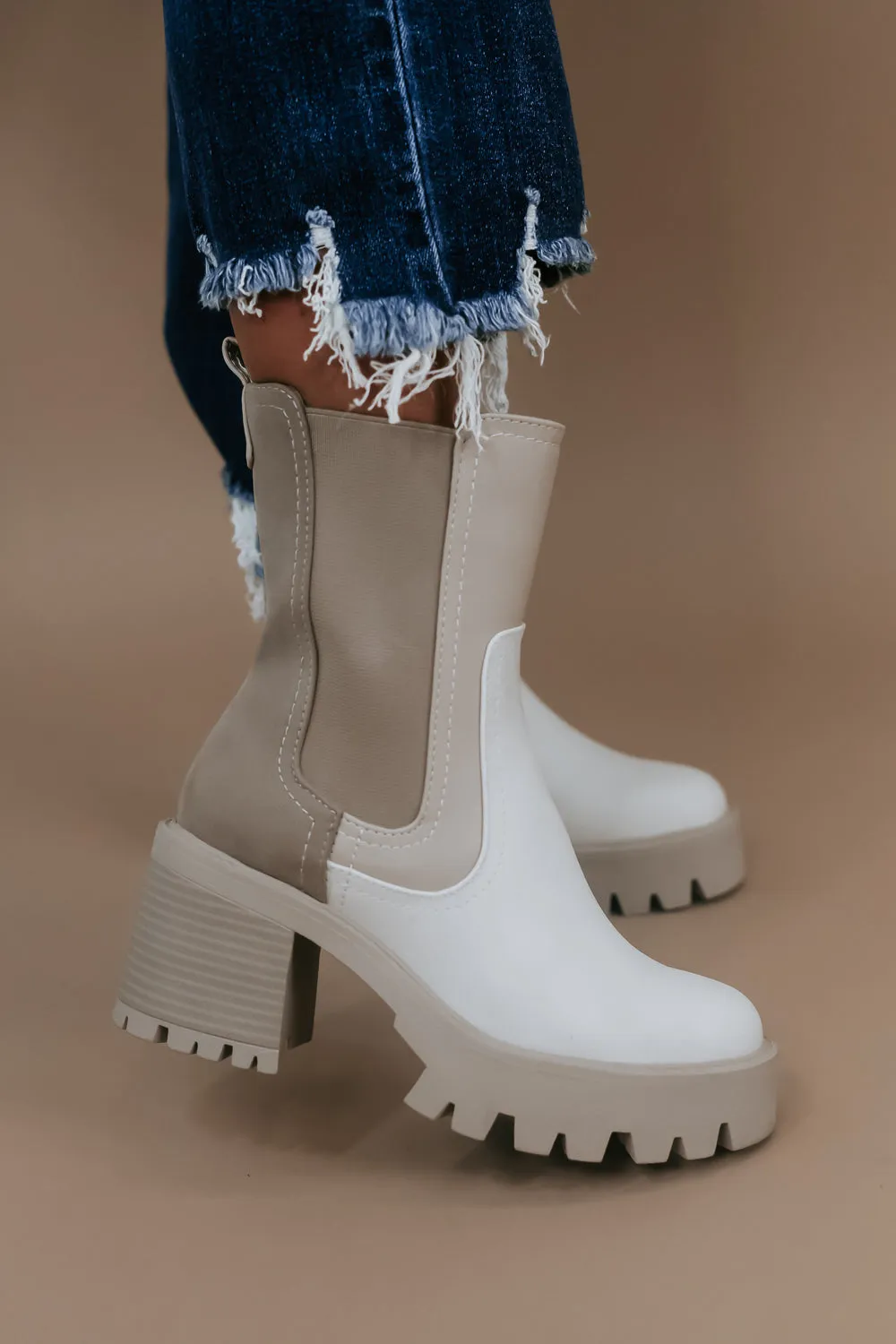 Two Toned Platform Bootie, Beige/ Bone