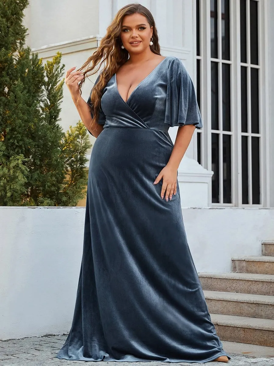 Vintage Plus Size Velvet Maxi Evening Dress