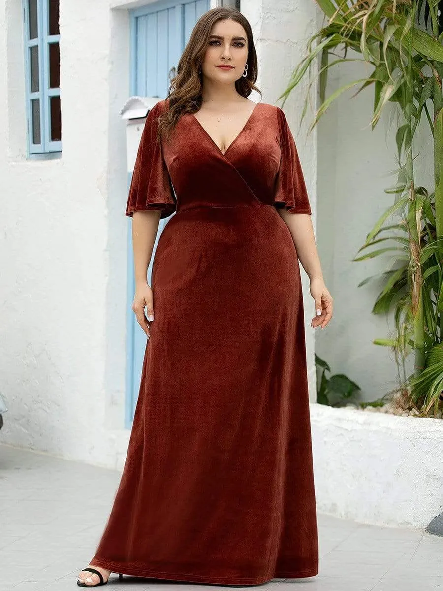 Vintage Plus Size Velvet Maxi Evening Dress