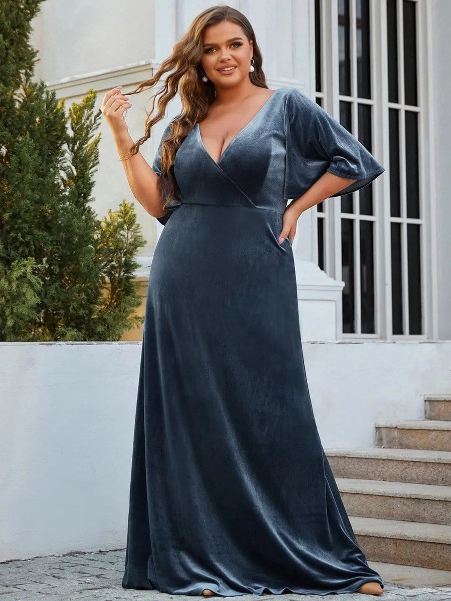 Vintage Plus Size Velvet Maxi Evening Dress